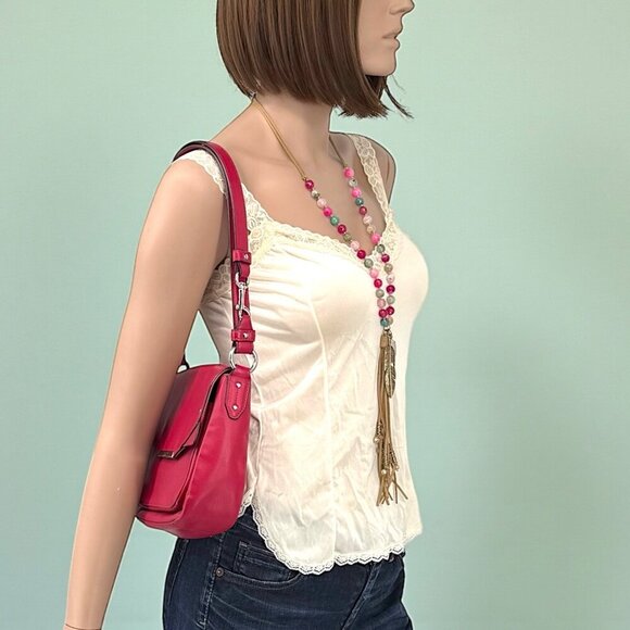 COACH F31844 Leather Berry Pink Taylor Mini Flap Shoulder Bag